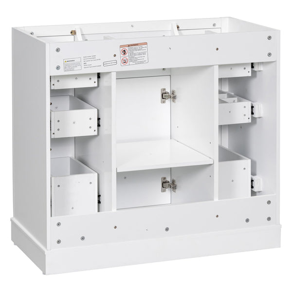 English Elm 36" Solid Wood Bathroom Vanity Base with 6 Drawers & 1 Door, Modern Freestanding Cabinet, Undermount-Compatible White WF306253AAK