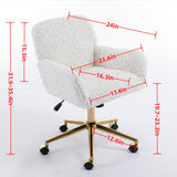 Hearth and Haven A&A Furniture Office Chair, Artificial Rabbit Hair Home Office Chair with Golden Metal Base, Adjustable Desk Chair Swivel Office Chair, Vanity Chair W114392211