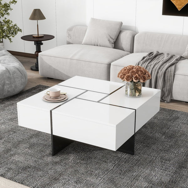English Elm [new Picture] Square Coffee Table with Hidden Storage and Extendable Sliding Gloss Top WF305182AAK