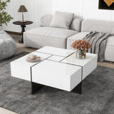 English Elm Unique Design Coffee Table With 4 Hidden Storage Compartments, Square Cocktail Table With Extendable Sliding Tabletop, Uv High-Gloss Design Center Table For Living Room, 31.5"X 31.5"