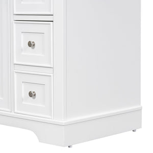 English Elm 36" Solid Wood Bathroom Vanity Base with 6 Drawers & 1 Door, Modern Freestanding Cabinet, Undermount-Compatible White WF306253AAK
