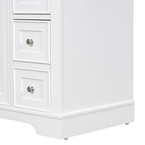 English Elm 36" Solid Wood Bathroom Vanity Base with 6 Drawers & 1 Door, Modern Freestanding Cabinet, Undermount-Compatible White WF306253AAK