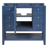 English Elm 36" Bathroom Vanity Without Sink, Cabinet Base Only, One Cabinet and Three Drawers, Blue