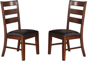 English Elm Antique Solid Wood Dining Chairs Set of 2 with Ladder Back and Padded Dark Chocolate Faux Leather Seats Walnut 12 L x 19 W x 41 H HSESF00F1283