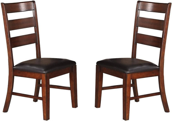 English Elm Antique Solid Wood Dining Chairs Set of 2 with Ladder Back and Padded Dark Chocolate Faux Leather Seats Walnut 12 L x 19 W x 41 H HSESF00F1283