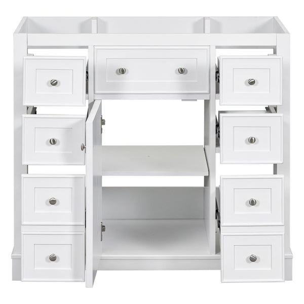 English Elm 36" Solid Wood Bathroom Vanity Base with 6 Drawers & 1 Door, Modern Freestanding Cabinet, Undermount-Compatible White WF306253AAK