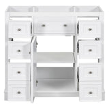 English Elm 36" Bathroom Vanity Without Sink, Cabinet Base Only, One Cabinet and Six Drawers, White