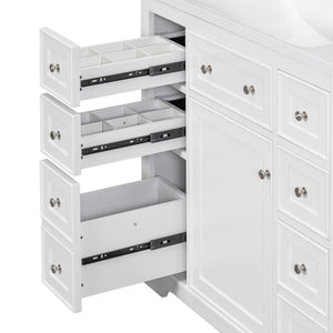 English Elm 36" Solid Wood Bathroom Vanity Base with 6 Drawers & 1 Door, Modern Freestanding Cabinet, Undermount-Compatible White WF306253AAK