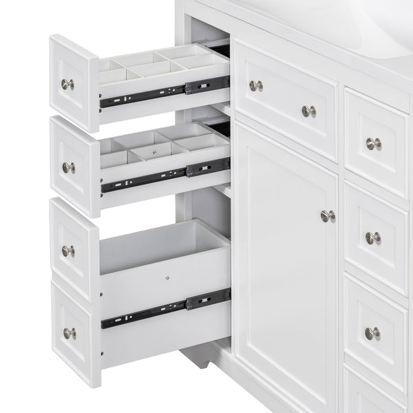 English Elm 36" Solid Wood Bathroom Vanity Base with 6 Drawers & 1 Door, Modern Freestanding Cabinet, Undermount-Compatible White WF306253AAK