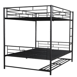 English Elm Full Full Over Metal Bunk Bed with Integrated Ladder, Guardrails and Under-Shelf Storage, Sturdy Steel Frame Black SF000006AAB