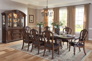 English Elm Traditional Bergen Dining Table Dark Oak Finish with 14" Extension Leaf, Routed Pilasters & Moldings B011S00440