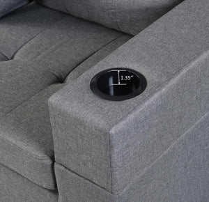 English Elm Sectional Linen Grey 4-Seat Sofa Set with L-Chaise, Cup Holder, Thick Foam Cushions, Left/Right W214S00007