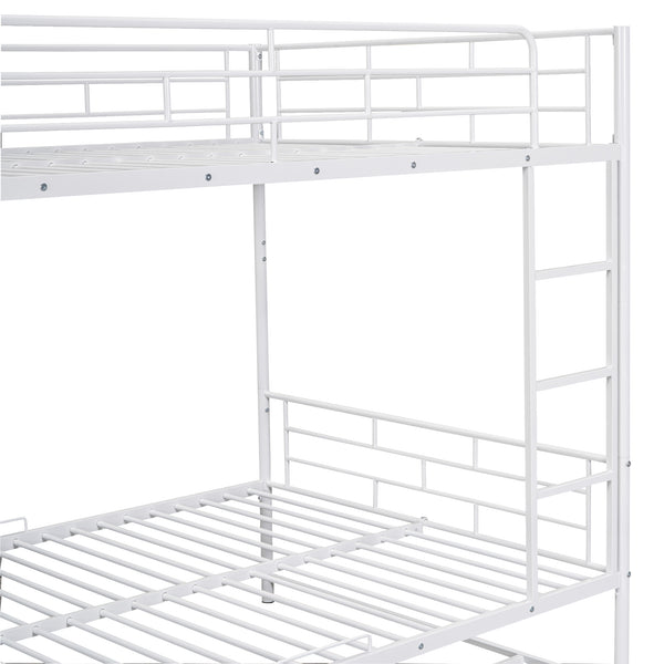 English Elm Full Full Over Metal Bunk Bed with Integrated Ladder, Guardrails and Under-Shelf Storage, Sturdy Steel Frame White SF000006AAK