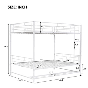 English Elm Full Full Over Metal Bunk Bed with Integrated Ladder, Guardrails and Under-Shelf Storage, Sturdy Steel Frame White SF000006AAK