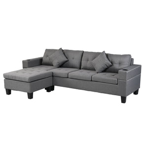 English Elm Sectional Sofa with Reversible Chaise Linen Upholstery Cup Holders Modern Living Room W21483858