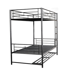 English Elm Twin Over Twin Metal Bunk Bed with Integrated Ladder, Guardrails & Under-Shelf Storage for Kids Black MF305475AAB