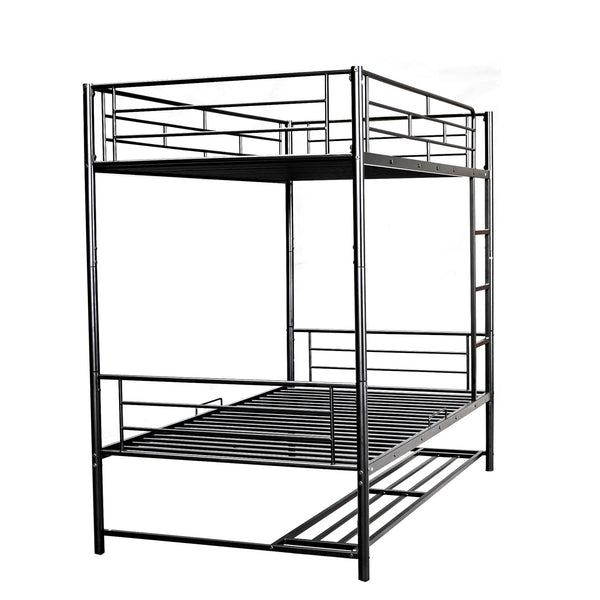 English Elm Twin Over Twin Metal Bunk Bed with Integrated Ladder, Guardrails & Under-Shelf Storage for Kids Black MF305475AAB