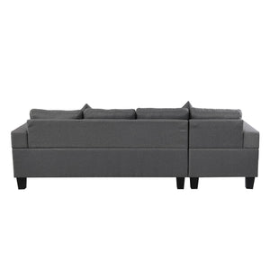 English Elm Sectional Linen Grey 4-Seat Sofa Set with L-Chaise, Cup Holder, Thick Foam Cushions, Left/Right W214S00007