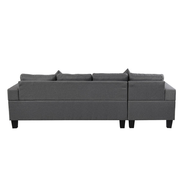 English Elm Sectional Linen Grey 4-Seat Sofa Set with L-Chaise, Cup Holder, Thick Foam Cushions, Left/Right W214S00007