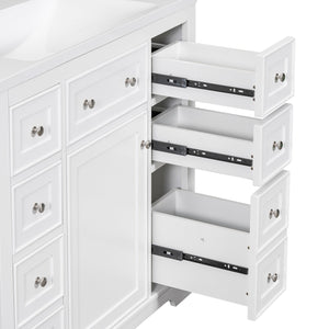 English Elm 36" Solid Wood Bathroom Vanity Base with 6 Drawers & 1 Door, Modern Freestanding Cabinet, Undermount-Compatible White WF306253AAK