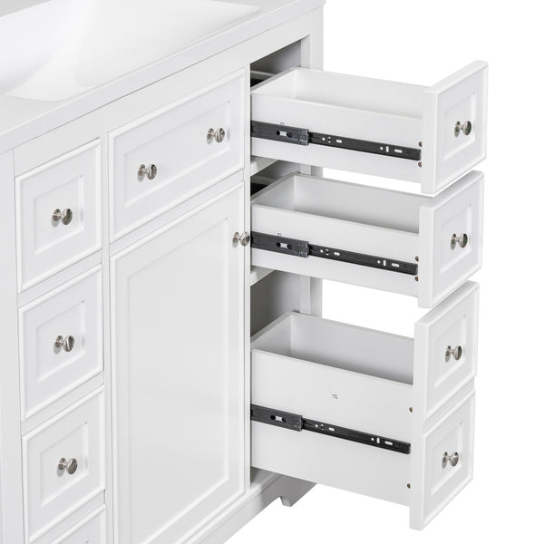 English Elm 36" Solid Wood Bathroom Vanity Base with 6 Drawers & 1 Door, Modern Freestanding Cabinet, Undermount-Compatible White WF306253AAK