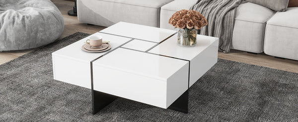 English Elm [new Picture] Square Coffee Table with Hidden Storage and Extendable Sliding Gloss Top WF305182AAK
