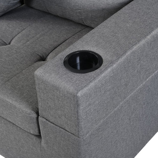 English Elm Sectional Sofa with Reversible Chaise Linen Upholstery Cup Holders Modern Living Room W21483858