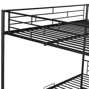 English Elm Full Full Over Metal Bunk Bed with Integrated Ladder, Guardrails and Under-Shelf Storage, Sturdy Steel Frame Black SF000006AAB