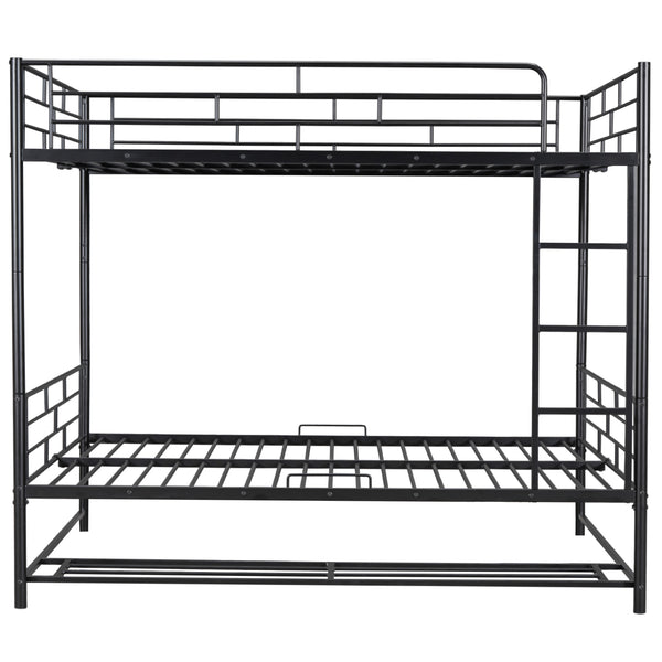 English Elm Full Full Over Metal Bunk Bed with Integrated Ladder, Guardrails and Under-Shelf Storage, Sturdy Steel Frame Black SF000006AAB