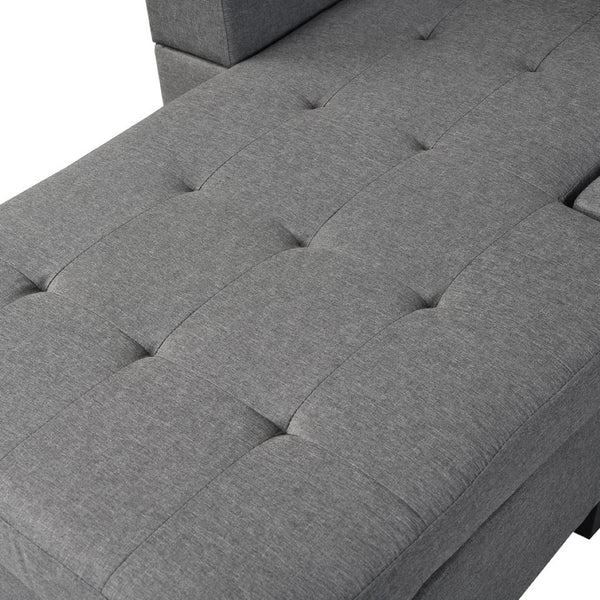 English Elm Sectional Sofa with Reversible Chaise Cup Holders Gray Linen 4 Seat Living Room W21483854