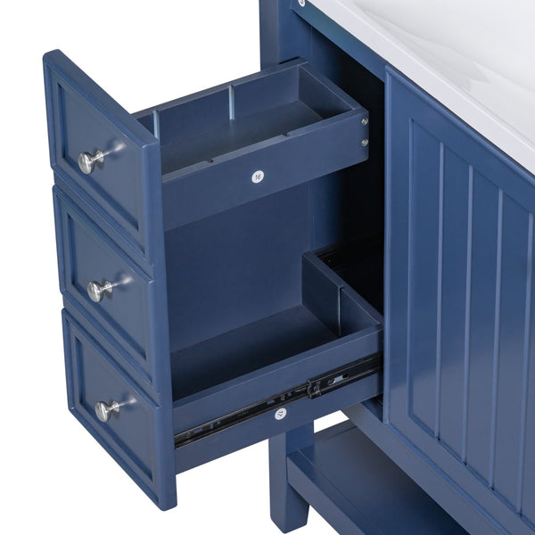 English Elm 36" Bathroom Vanity With Sink, Stylish Blue Finish, Ample Storage, Durable Design For Modern Spaces N725P246500C