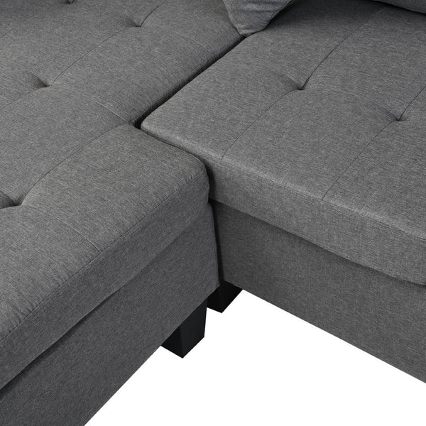 English Elm Sectional Sofa with Reversible Chaise Cup Holders Gray Linen 4 Seat Living Room W21483854