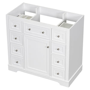 English Elm 36" Solid Wood Bathroom Vanity Base with 6 Drawers & 1 Door, Modern Freestanding Cabinet, Undermount-Compatible White WF306253AAK