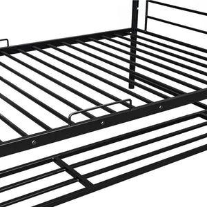 English Elm Twin Over Twin Metal Bunk Bed with Integrated Ladder, Guardrails & Under-Shelf Storage for Kids Black MF305475AAB