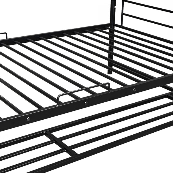 English Elm Twin Over Twin Metal Bunk Bed with Integrated Ladder, Guardrails & Under-Shelf Storage for Kids Black MF305475AAB