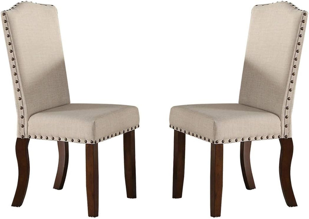 English Elm Classic Cream Upholstered Dining Chairs Set of 2 — Nailhead Trim, Solid Rubberwood Legs, Cushioned Comfort for Entertaining HSESF00F1546