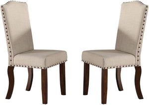 English Elm Classic Cream Upholstered Dining Chairs Set of 2 — Nailhead Trim, Solid Rubberwood Legs, Cushioned Comfort for Entertaining HSESF00F1546