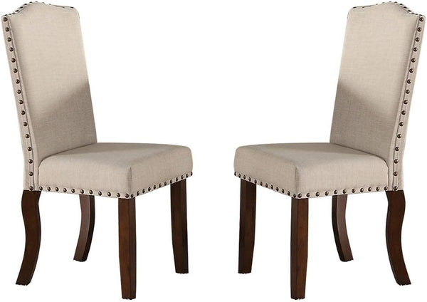 English Elm Classic Cream Upholstered Dining Chairs Set of 2 — Nailhead Trim, Solid Rubberwood Legs, Cushioned Comfort for Entertaining HSESF00F1546