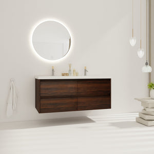 English Elm 48 Inch Floating Bathroom Vanity with Dual Resin Sinks, 4 Soft-Close Drawers, Water-Resist Finish W999110579