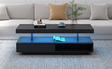 English Elm Led Coffee Table With Storage, Modern Center Table With 2 Drawers and Display Shelves, Accent Furniture With Led Lights For Living Room,Black