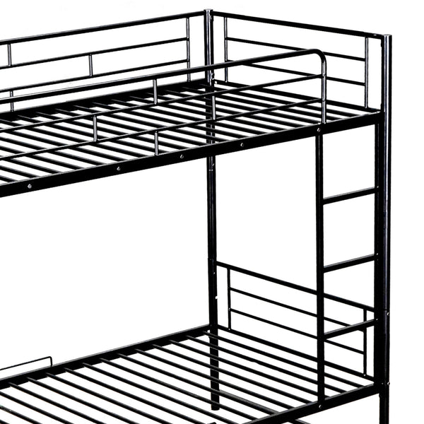 English Elm Twin Over Twin Metal Bunk Bed with Integrated Ladder, Guardrails & Under-Shelf Storage for Kids Black MF305475AAB