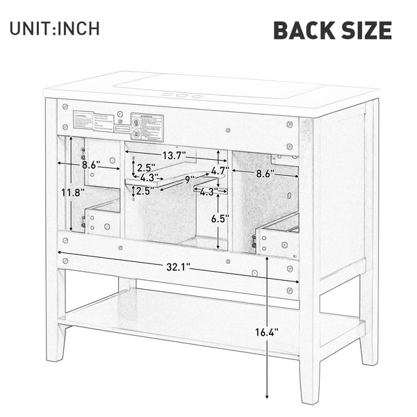 English Elm 36" Modern Black Bathroom Vanity Base with 1 Door, 3 Drawers, Solid Poplar Build, Undermount Ready, 200lb Capacity WF306244AAB