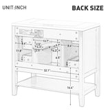 English Elm 36" Bathroom Vanity Without Sink, Cabinet Base Only, One Cabinet and Three Drawers, White