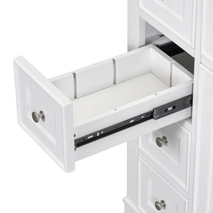 English Elm 36" Solid Wood Bathroom Vanity Base with 6 Drawers & 1 Door, Modern Freestanding Cabinet, Undermount-Compatible White WF306253AAK