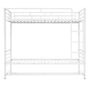 English Elm Twin Over Twin Metal Bunk Bed with Integrated Ladder, Guardrails & Under-Shelf Storage for Kids White MF305475AAK