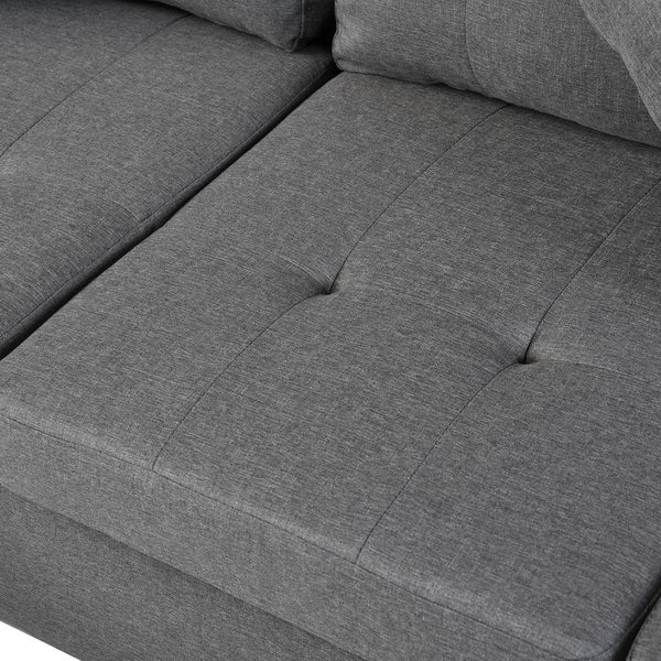 English Elm Sectional Linen Grey 4-Seat Sofa Set with L-Chaise, Cup Holder, Thick Foam Cushions, Left/Right W214S00007