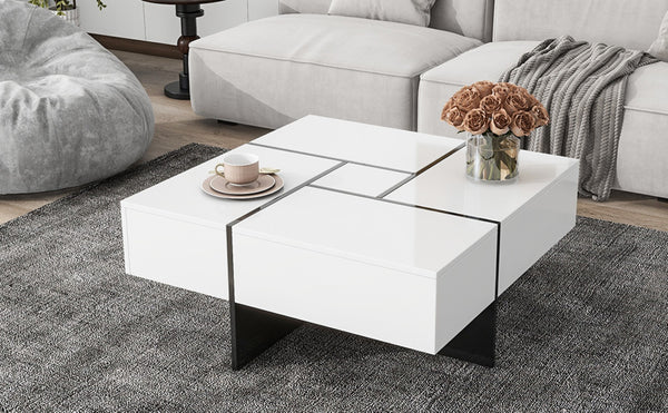 English Elm [new Picture] Square Coffee Table with Hidden Storage and Extendable Sliding Gloss Top WF305182AAK