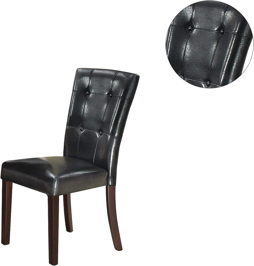 English Elm Modern Parson Chairs Plush Black Faux Leather Tufted Dining Side Chairs Set of 2, Espresso Trimmed Elegance HSESF00F1750