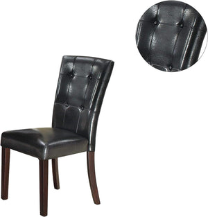 English Elm Modern Parson Chairs Plush Black Faux Leather Tufted Dining Side Chairs Set of 2, Espresso Trimmed Elegance HSESF00F1750