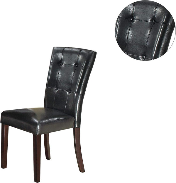 English Elm Modern Parson Chairs Plush Black Faux Leather Tufted Dining Side Chairs Set of 2, Espresso Trimmed Elegance HSESF00F1750